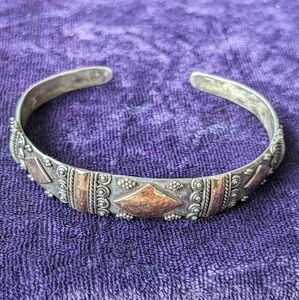 925 Sterling Silver Cuff Bracelet With 14K Gold (?) Details